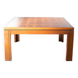 1970s "Fox Hunt" Design Cherry Wood Inlaid Coffee Table