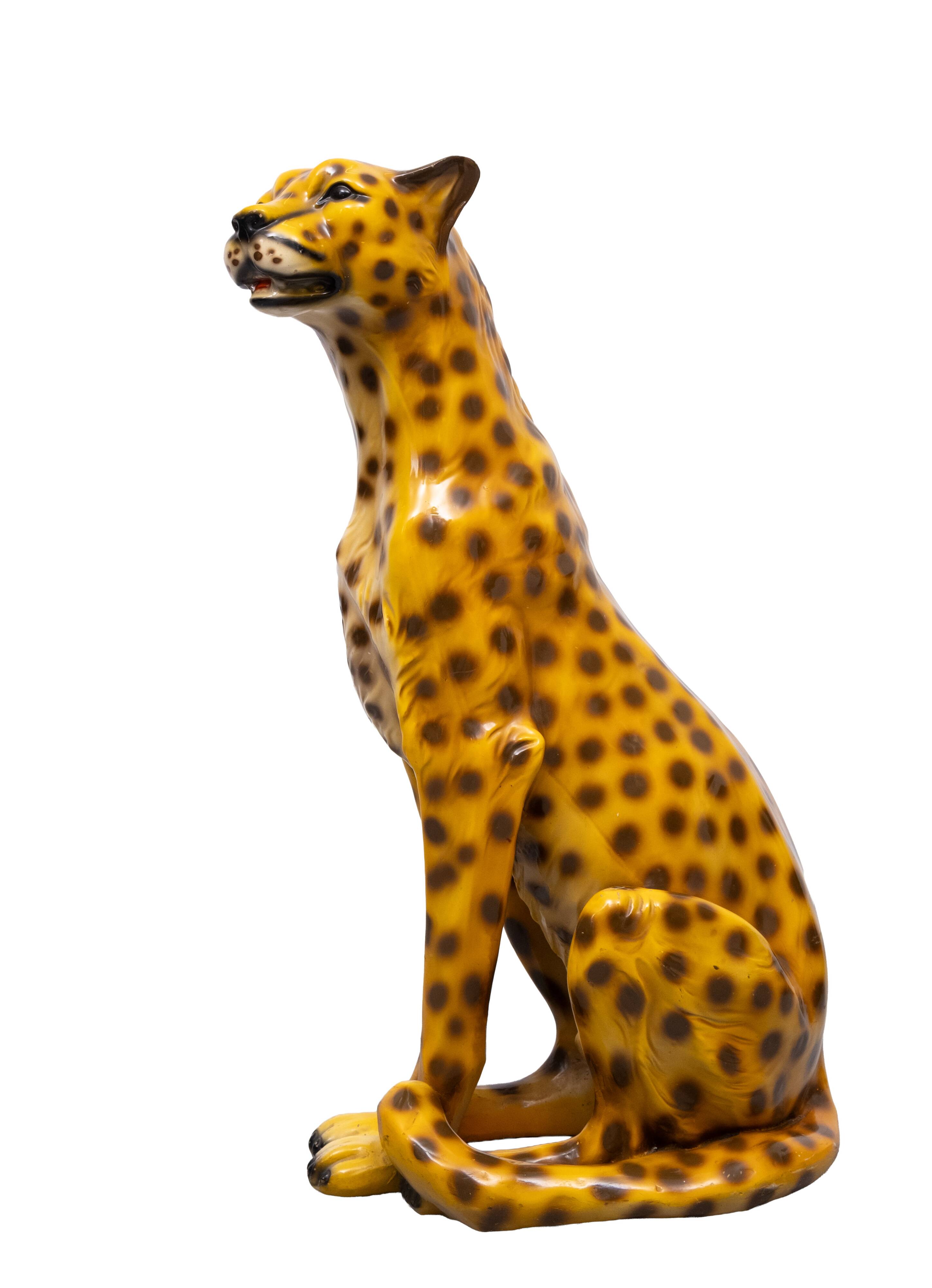 Italian Ceramic Monumental Cheetah Big Cat Statue 1970s