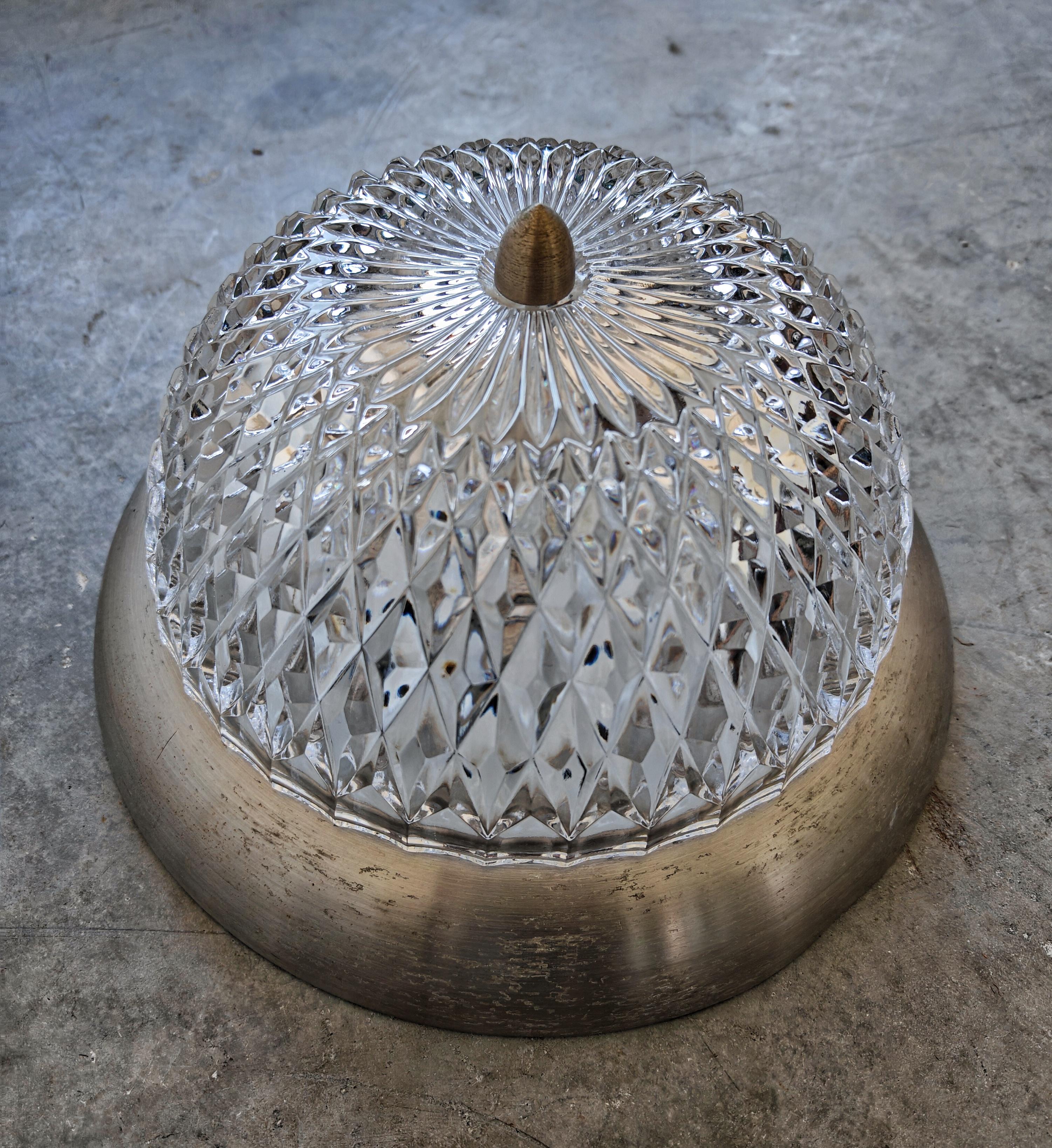 Mid-century crystal ceiling lamp with aluminium base 1960s