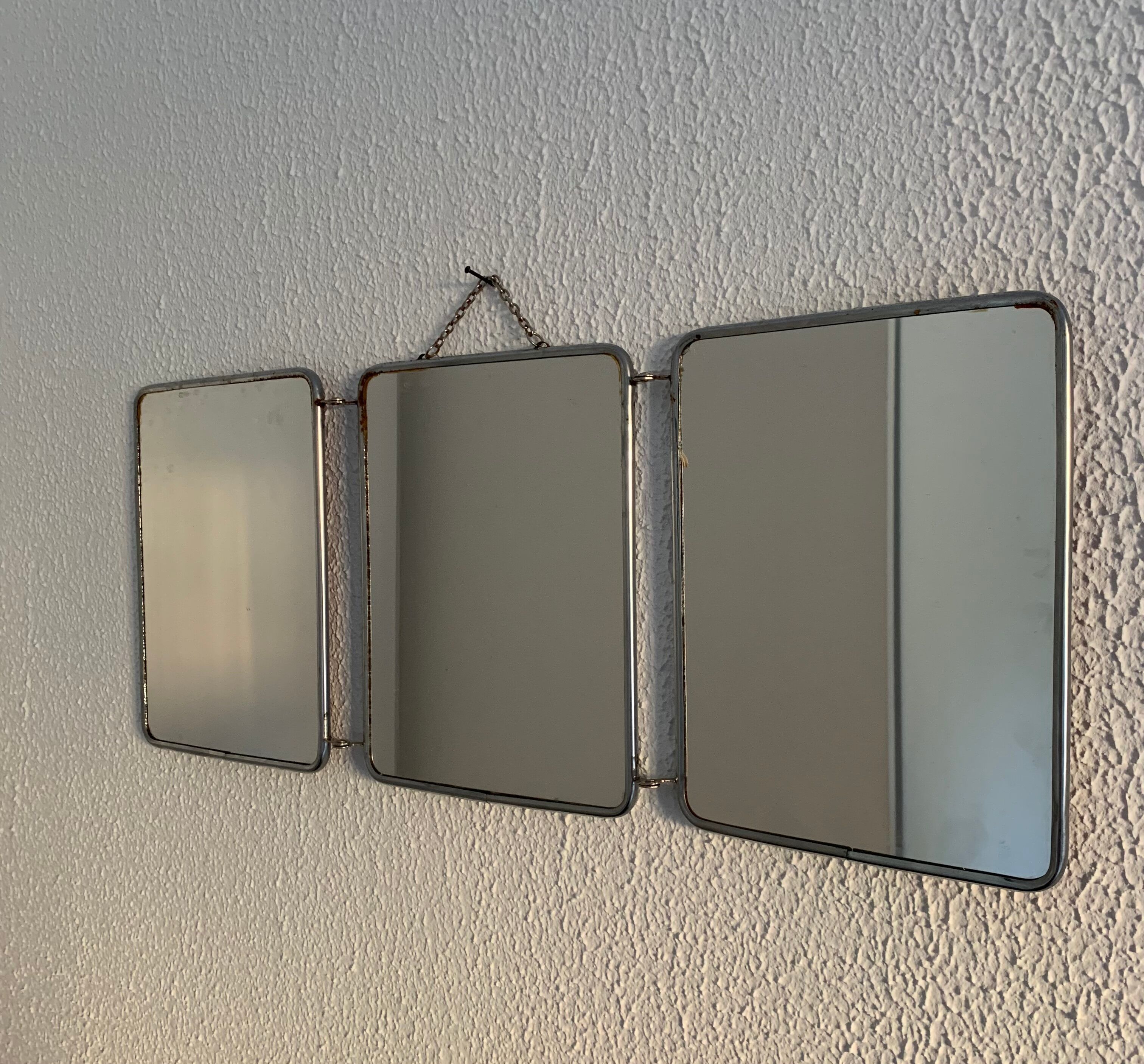 Mirror triptych barber orange rust vintage 1960 - 24 x 59 cm