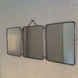 Mirror triptych barber orange rust vintage 1960 - 24 x 59 cm