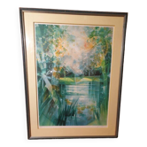Lithograpie de Hiraire signée numérotée Paysage lacustre