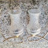 Pair of vintage brass and chiseled glass sconces - 50s