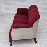 1950s, Danish 3-seater sofa, red and light grey furniture wool, oak wood.