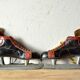 Pair of vintage Polar Match ice skates with carrying bag - 1970s