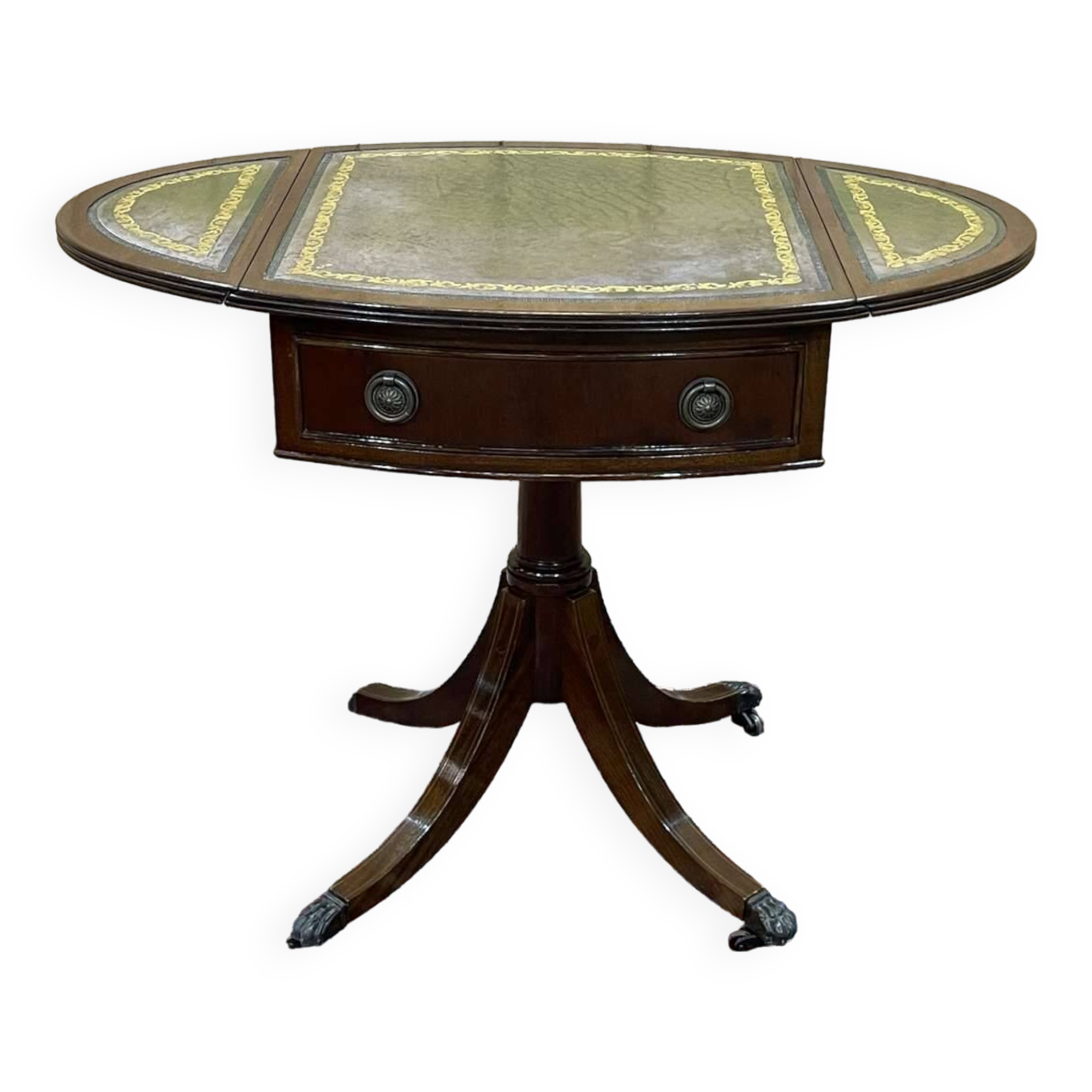 1950s English pedestal table in mahogany and leather top