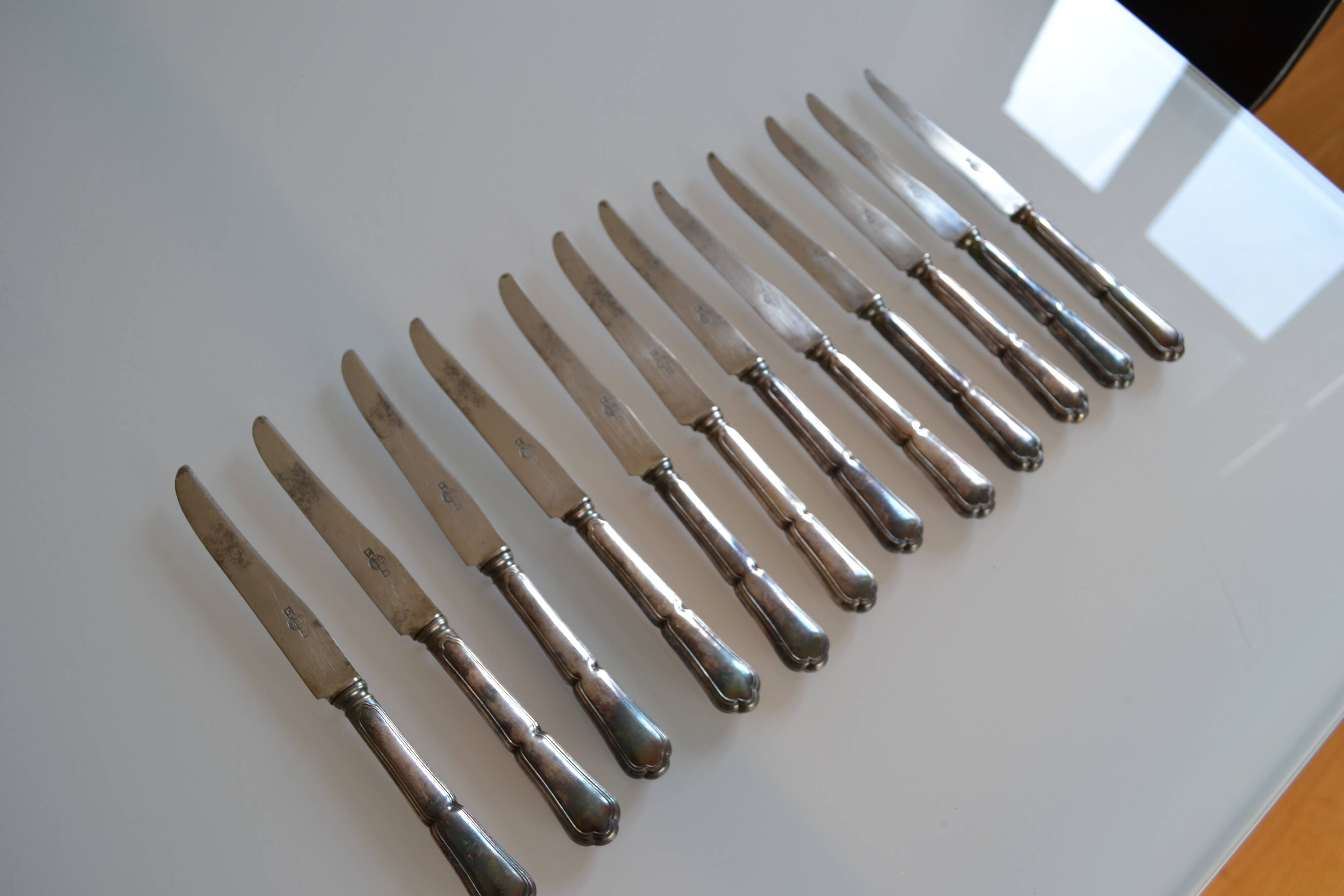12 silver metal dessert or cheese knives
