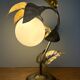 Vintage lamp with leaves in gilded brass and white opaline globe