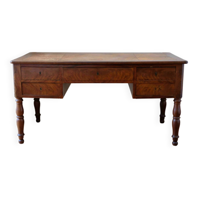 Bureau plat en ronce de noyer – Époque Louis-Philippe, XIXᵉ siècle