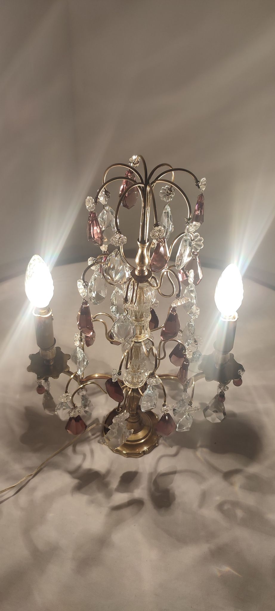 Lampe de table en bronze et cristal, France