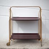 Vintage service, rolling bar, table, wheeled service, golden metal service, folding service