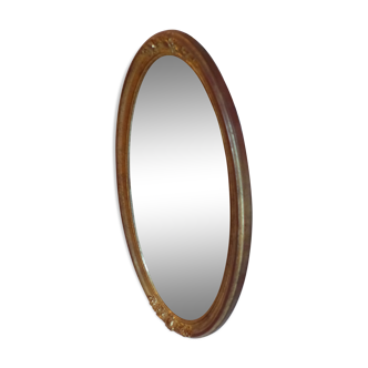Golden oval mirror wood 32x52cm