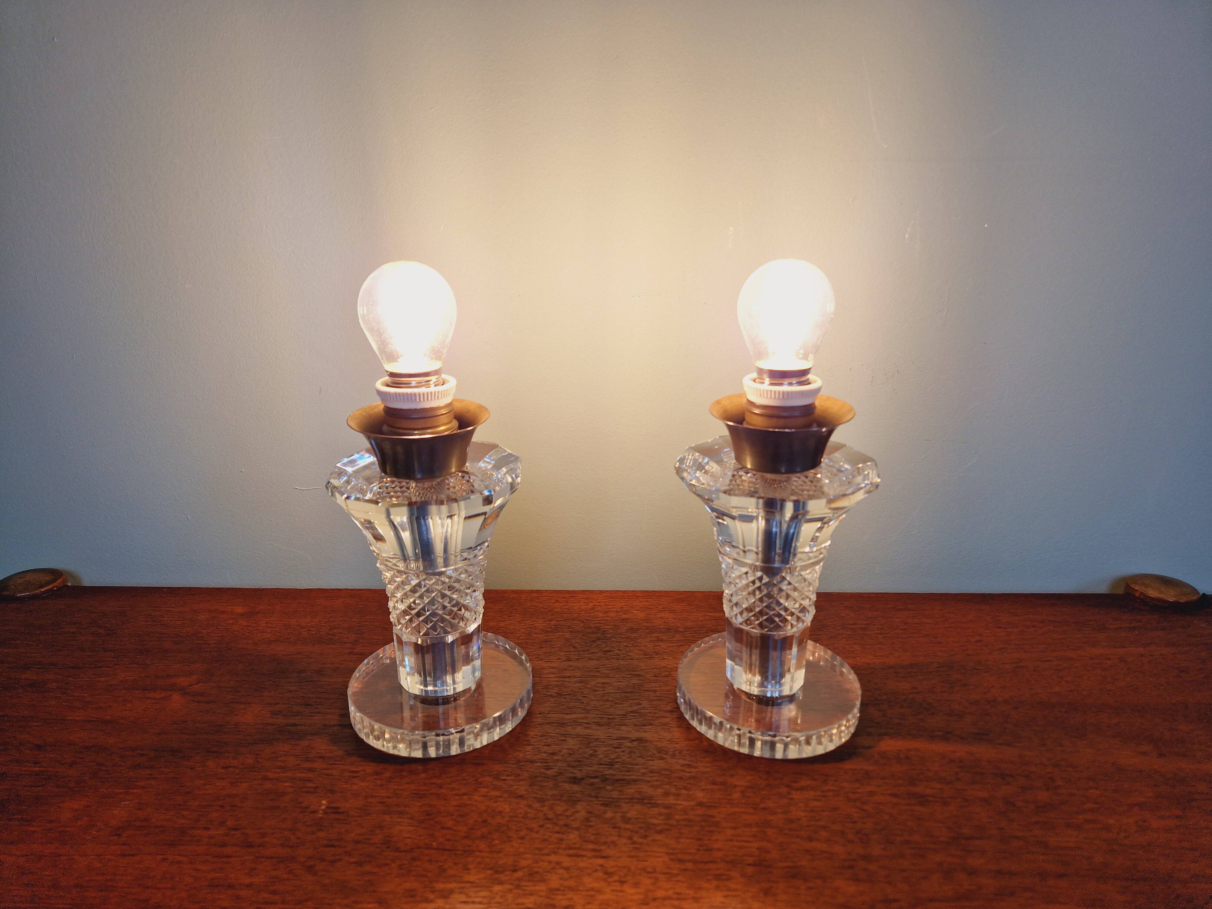 Pair of crystal lamps, Val Saint-Lambert (Belgium), 1930s