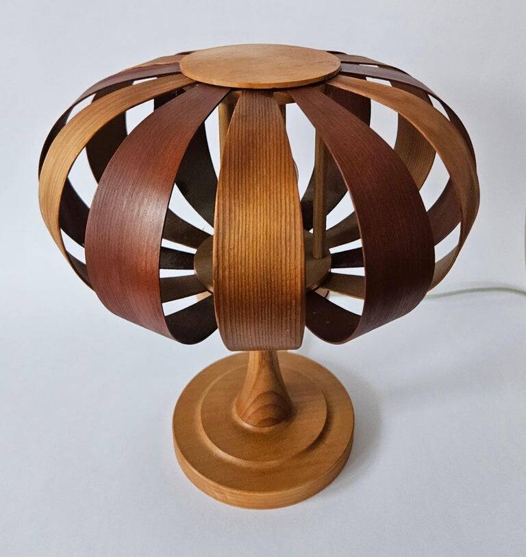 Very rare mid-century veneer table lamp, Denmark, 1960s