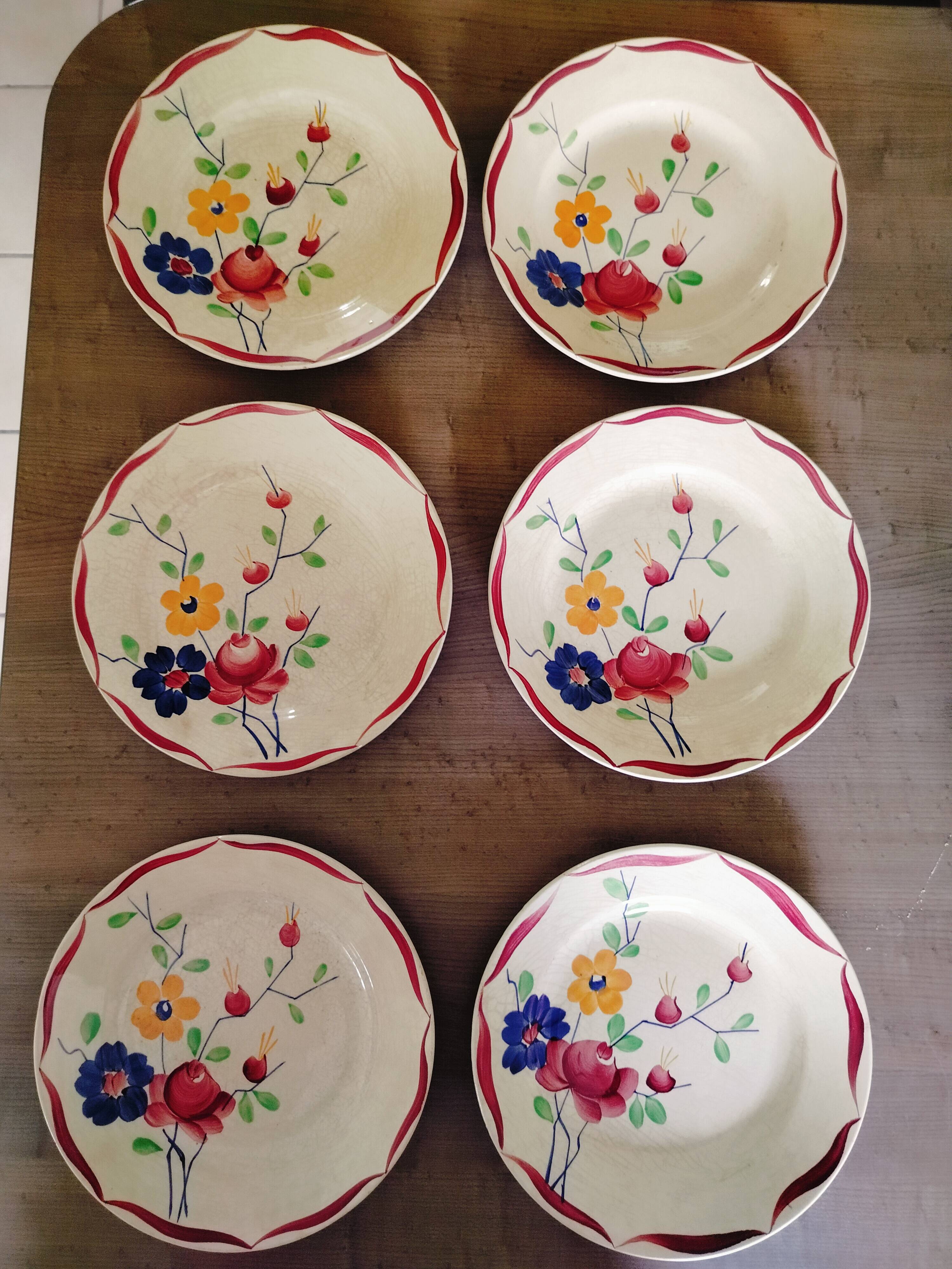 Lot de 10 assiettes plates Gien décor floral