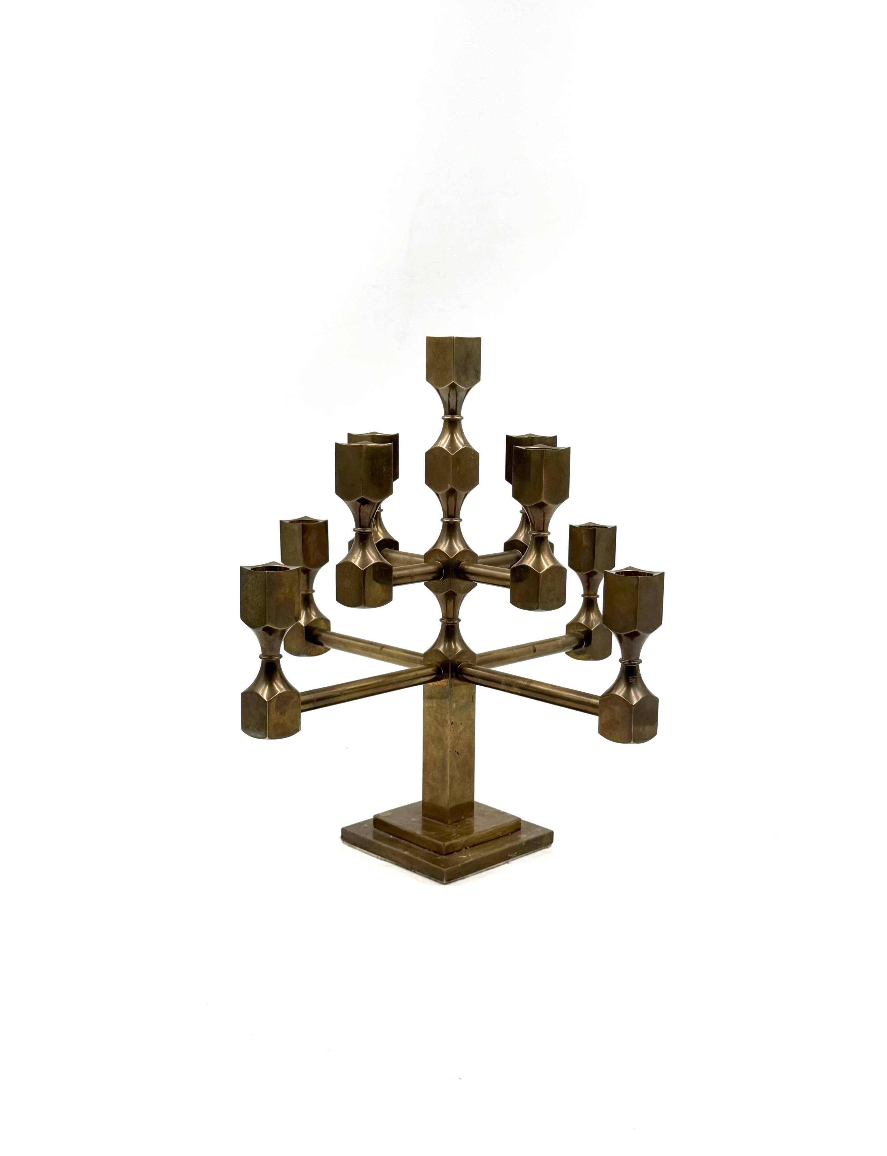 Modern solid brass candelabra, Lars Bergsten, Gusum Sweden 1990
