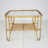 Table basse en rotin du milieu du siècle, années 1960.
