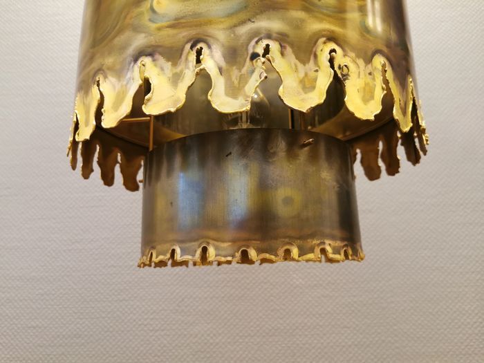 Brutalist hanging lamp, type 6399 in oxidised brass by Svend Aage Holm Sørensen Denmark