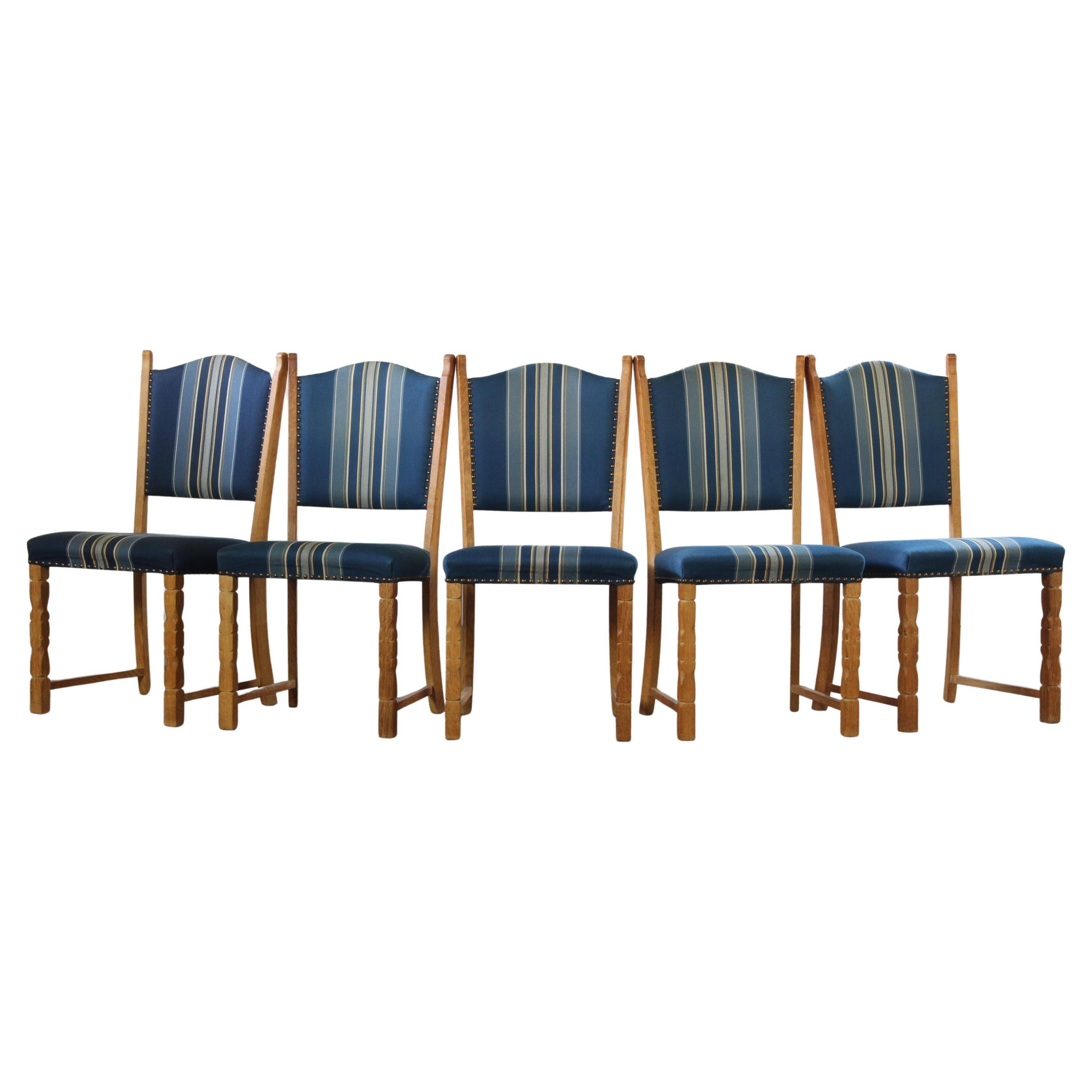Set of 5 Vintage Danish Oak Dining Chairs Mid-Century Modern, Kjærnulf Style