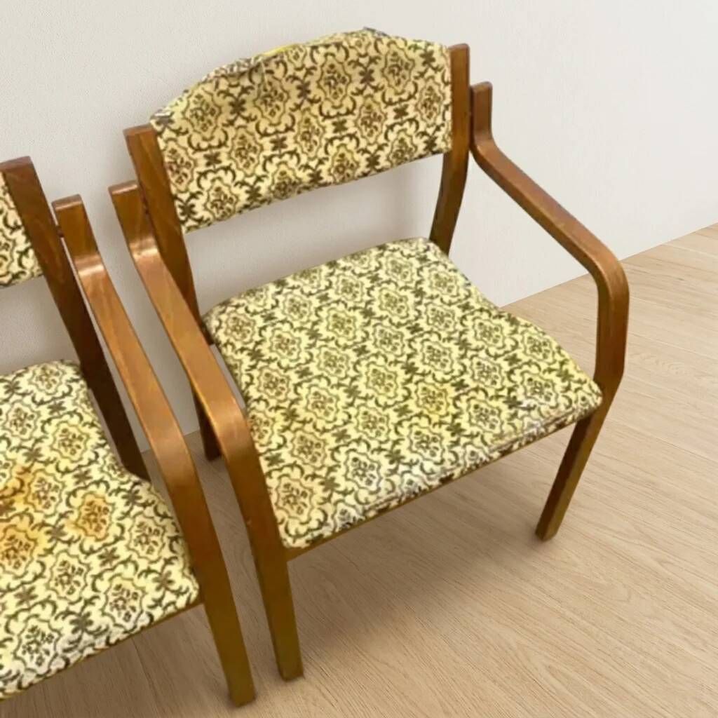 Bentwood armchairs, mid-century, upholstered, TON, 1960s, Czechoslovakia