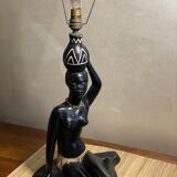 Pied de lampe plâtre femme africaine signé Pagliani