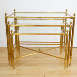 Lot 3 tables pull out brass glass Maison Baguès
