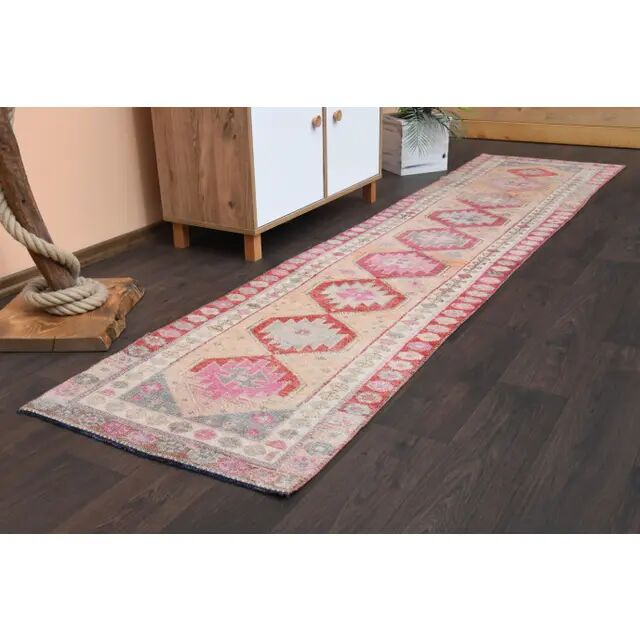Vintage Turkish Oushak Handmade Wool Cotton Orange Runner Rug 73x311