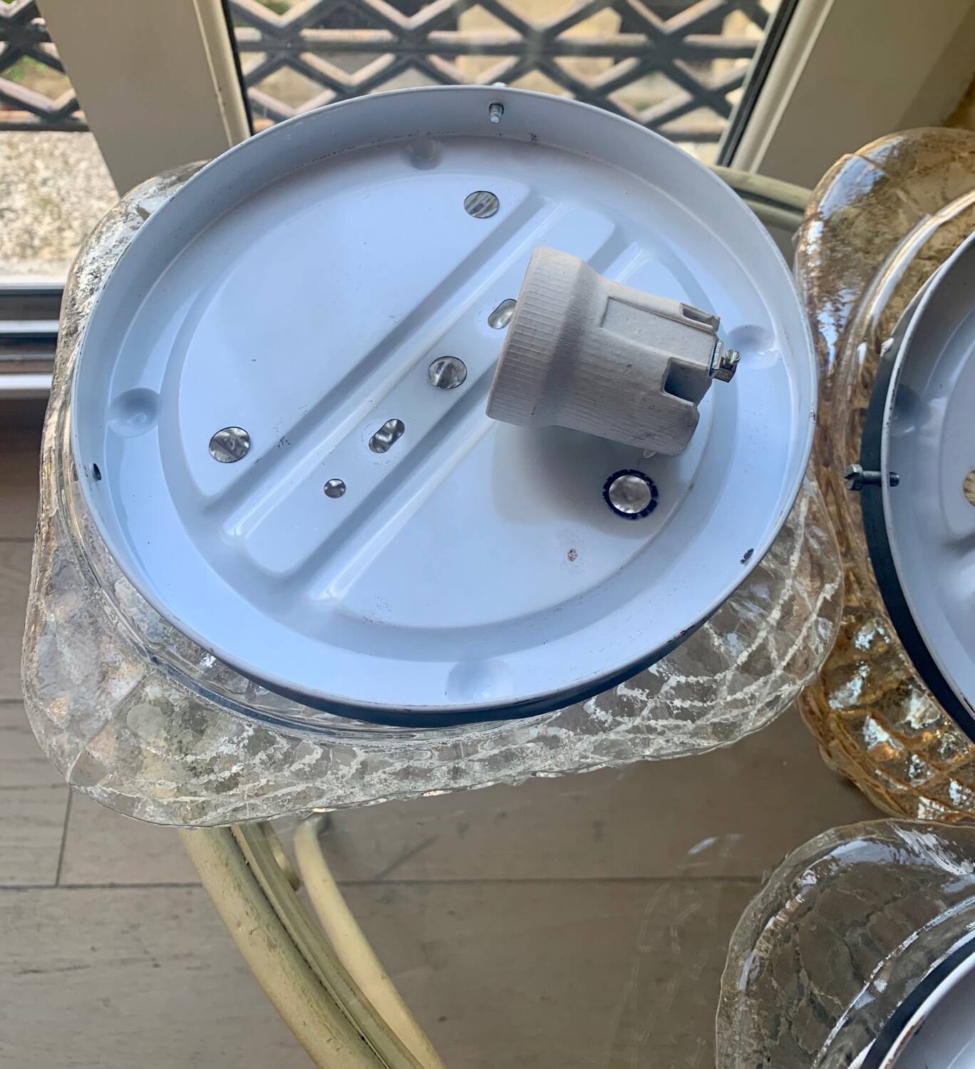 3 vintage chiseled glass ceiling lights 1950-1960