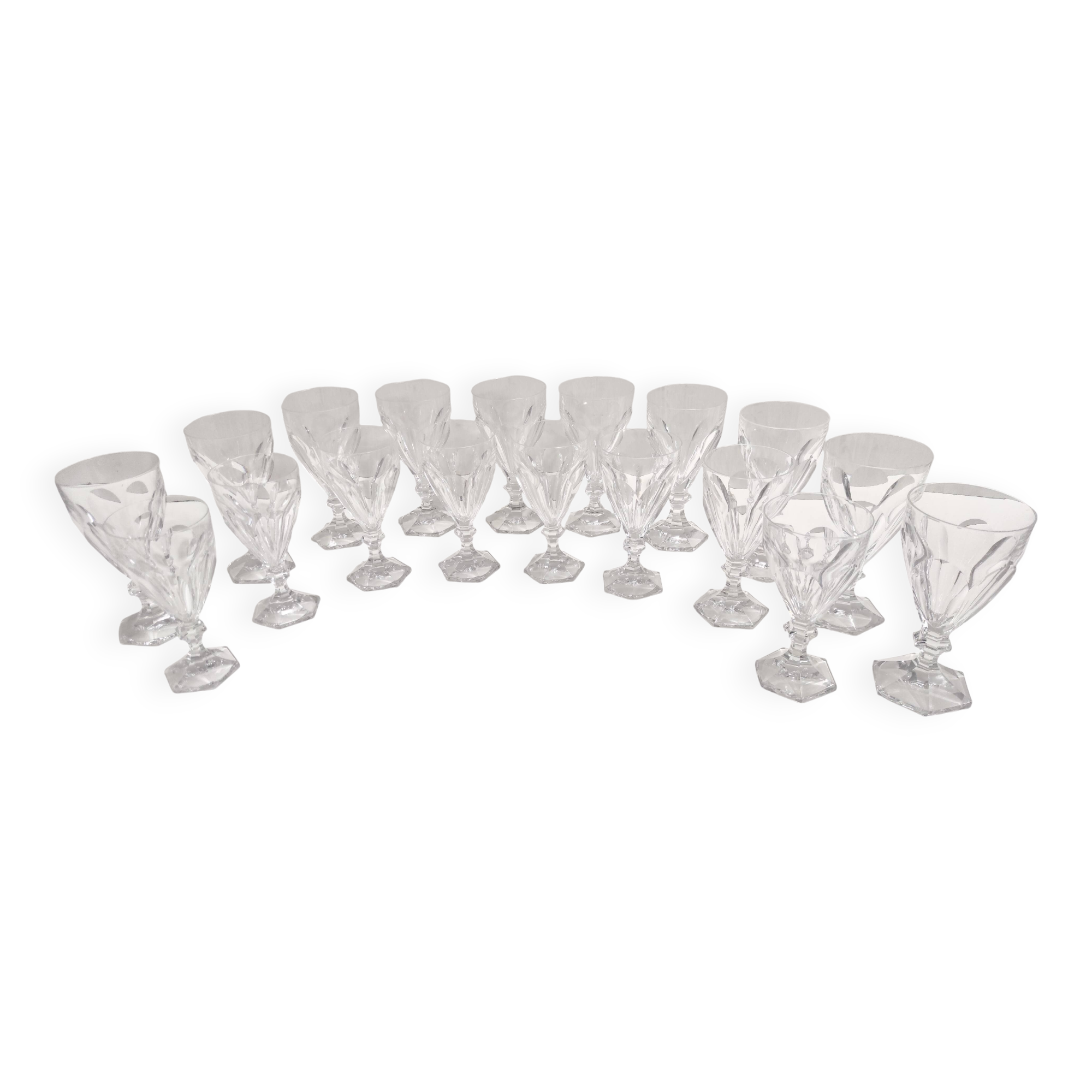 Postmodern Set of Eighteen Solid Crystal Drinking Glasses by Kosta Boda, Sweden