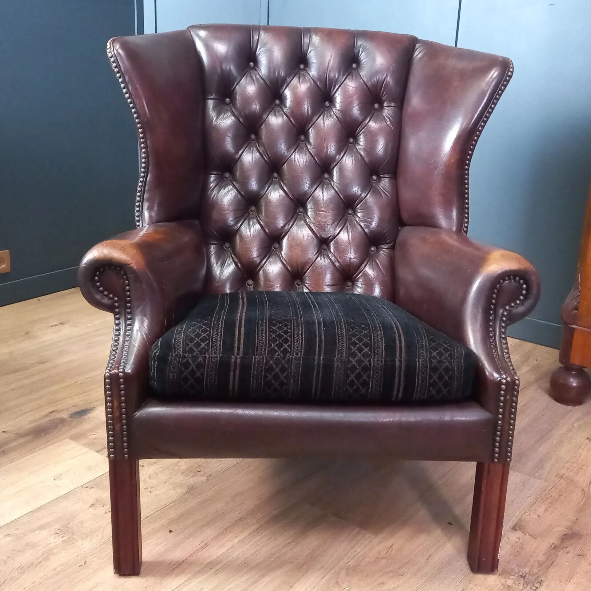 2x Chesterfield wingback armchair