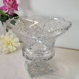 Large bohemian crystal footed bowl, flared pedestal vase
