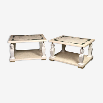 Sofa side tables in resin and brass