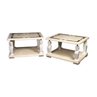 Sofa side tables in resin and brass