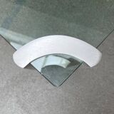 Vintage Space Age coffee table in glass and aluminium attributed to Peter Ghyczy, 1970s.