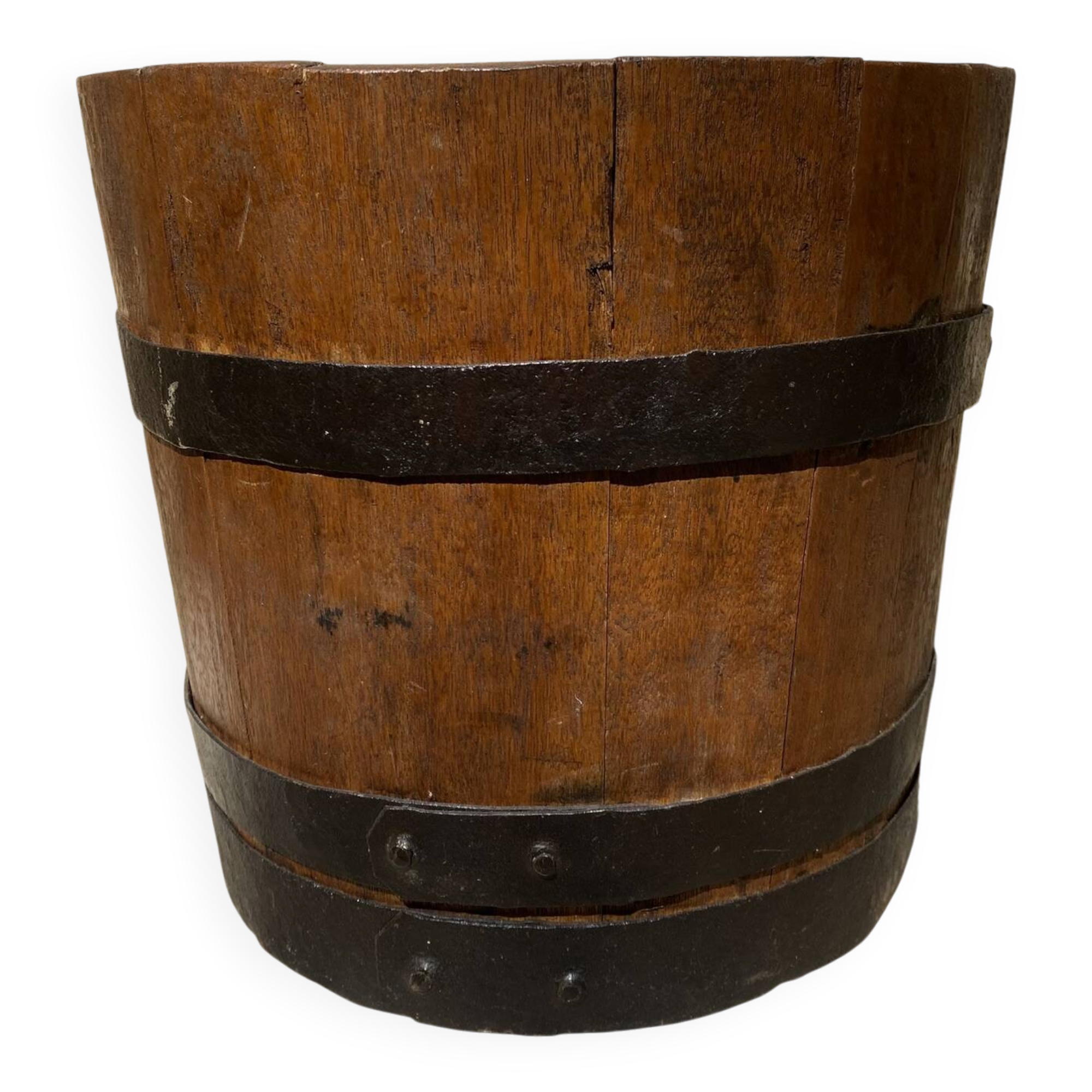Wood and metal barrel planter