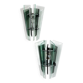Pair of Veca wall lamps – green Murano cut glass, Italy 1970