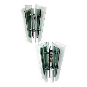 Paire d'appliques murales Veca – verre de Murano découpé vert, Italie 1970