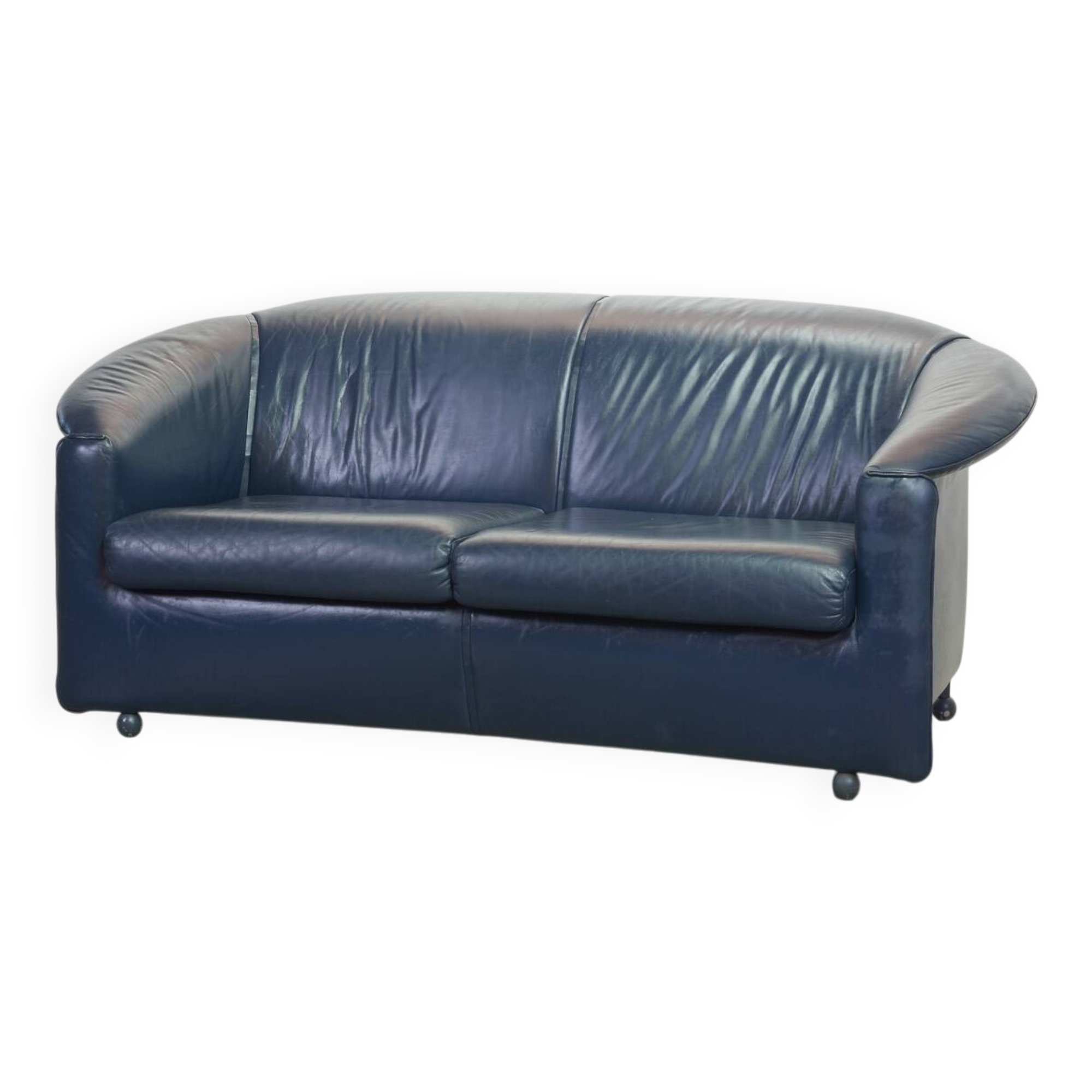 Wittmann Petrol Blue Soft Leather Sofa Model Aura Designed by Paolo Piva