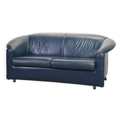 Canapé en cuir souple bleu pétrole Wittmann, modèle Aura, conçu par Paolo Piva