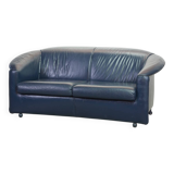 Wittmann Petrol Blue Soft Leather Sofa Model Aura Designed by Paolo Piva