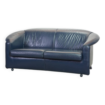 Canapé en cuir souple bleu pétrole Wittmann, modèle Aura, conçu par Paolo Piva
