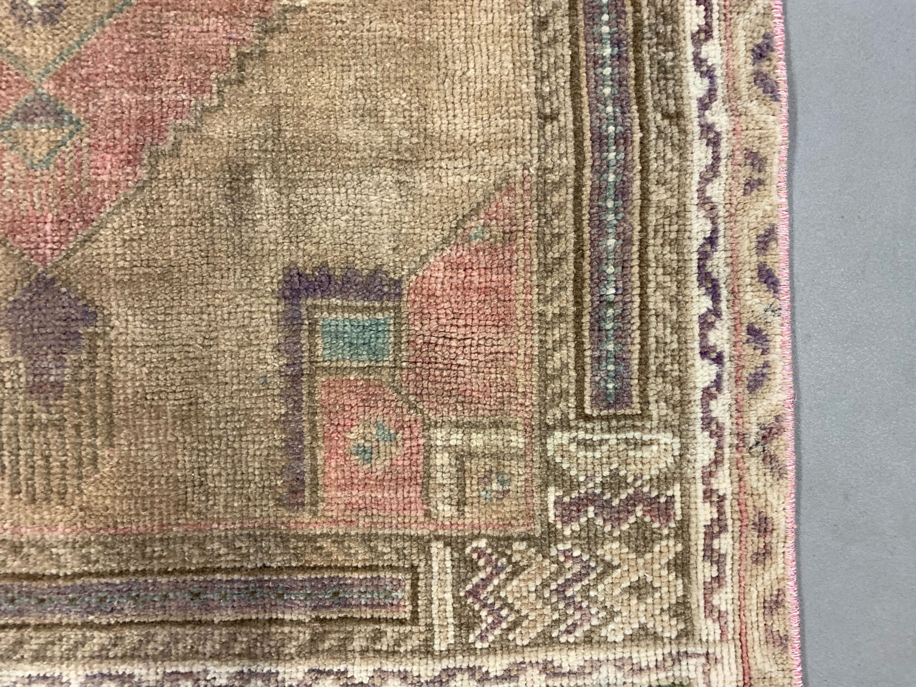 Turkish rug 266x91 cm wool vintage shabby chic runner green, beige