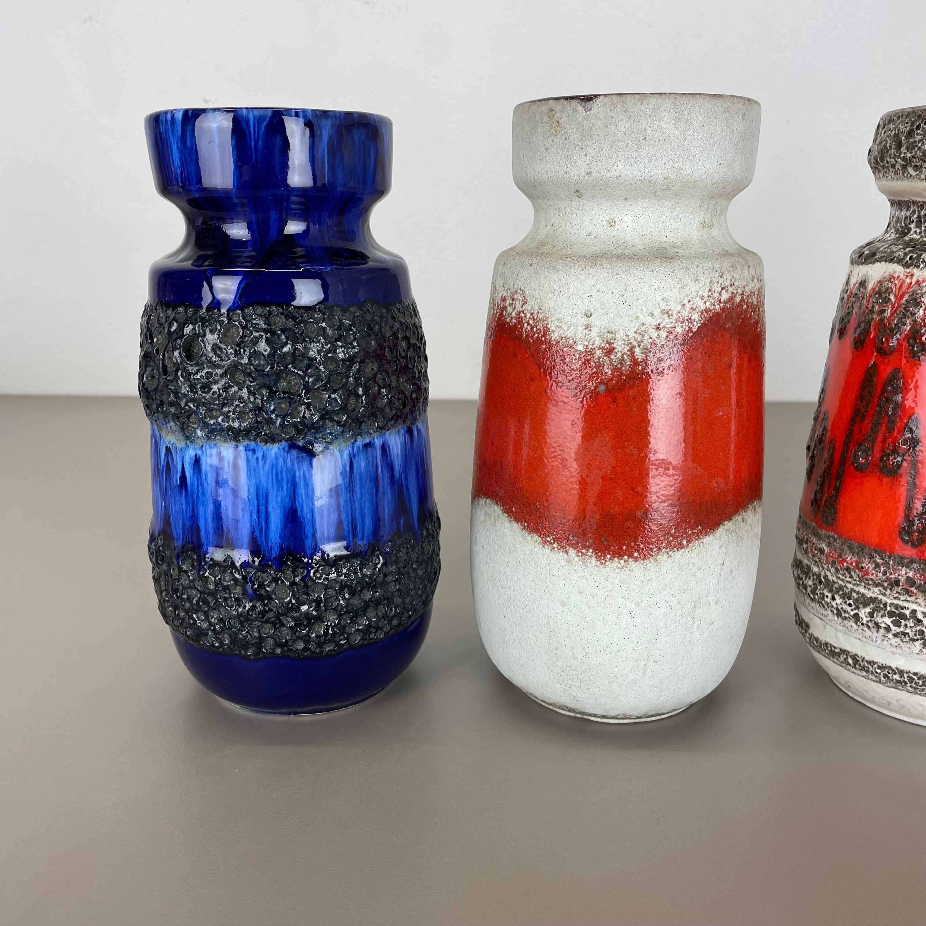 Set of Four Vintage Pottery Fat Lava Vases Made by Scheurich, Germany, 1970s