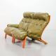 Scandinavian Rybo Rykken Olivegreen Leather 2-Seat Ry-Wing Lounge Sofa, 60s