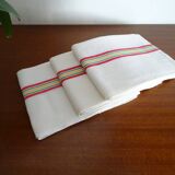 3 old linen cotton tea towels with vintage bedding