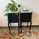 Pair of marble and wood bedside curved feet