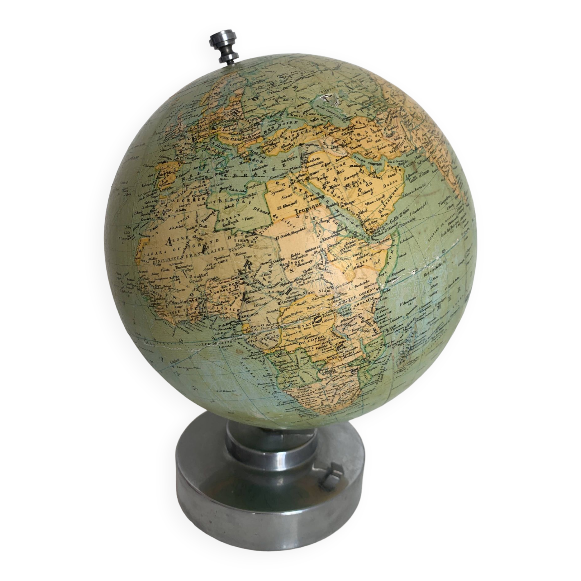 Vintage 1900 terrestrial globe by Bertaux and Thomas in plaster