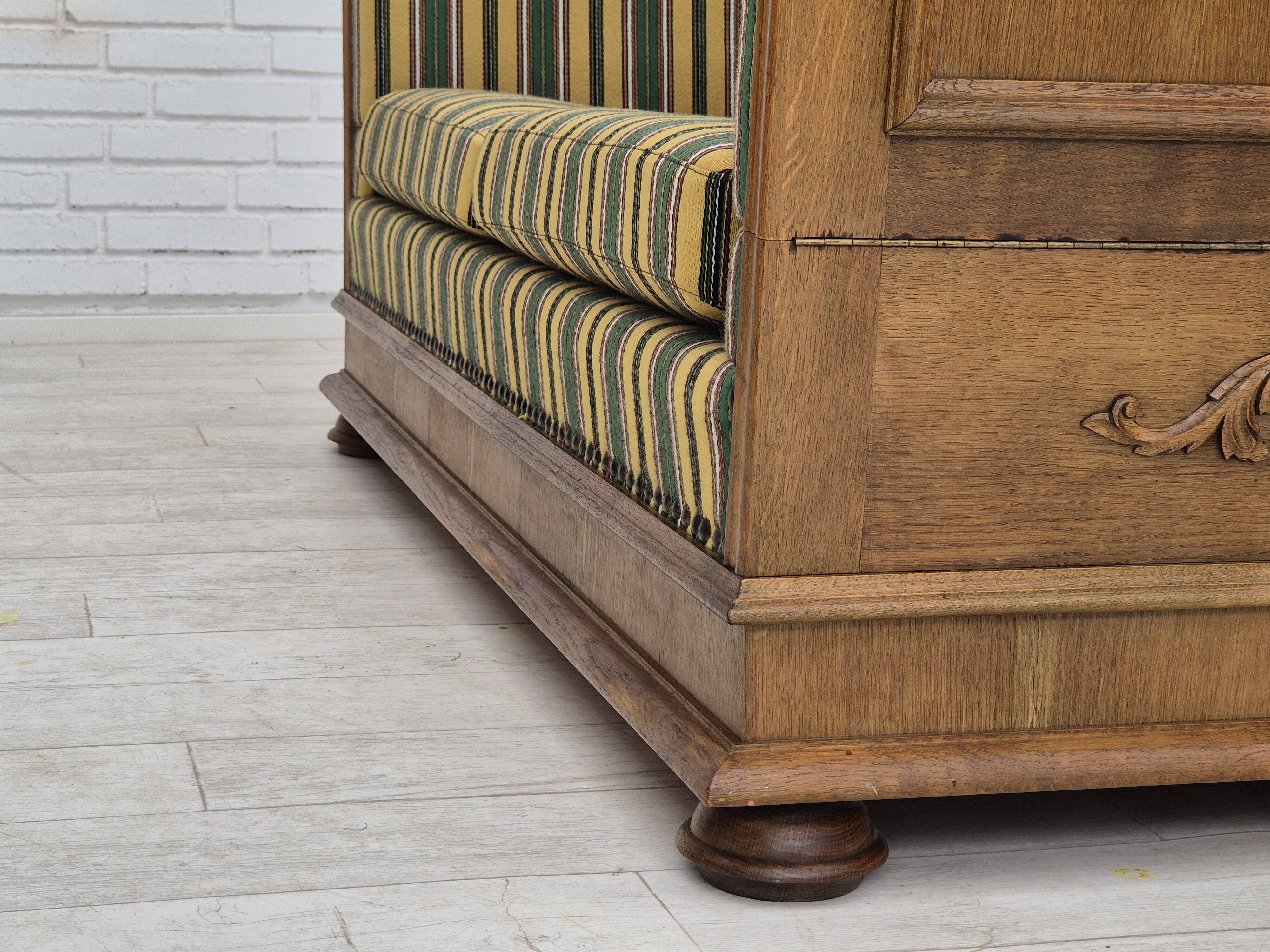 1960s, Danish drop arm sofa, furniture wool, oak wood, orginal condition.