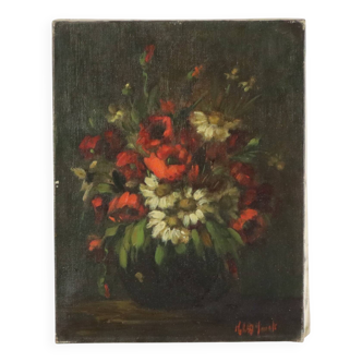 Flowers Still Life Painting Oil on Canvas Amateur Signed