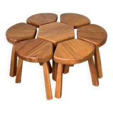 Flower coffee table set with elm tripod stools